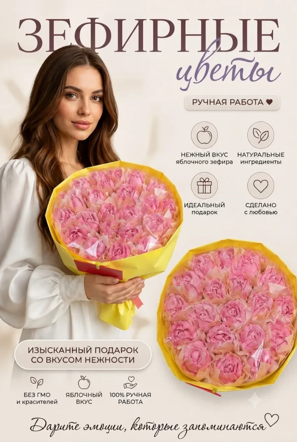 №1 Букет Зефирный Размер XL розовый,350г(цвет упаковочного материала может отличаться от фото на сайте) в Туймазы